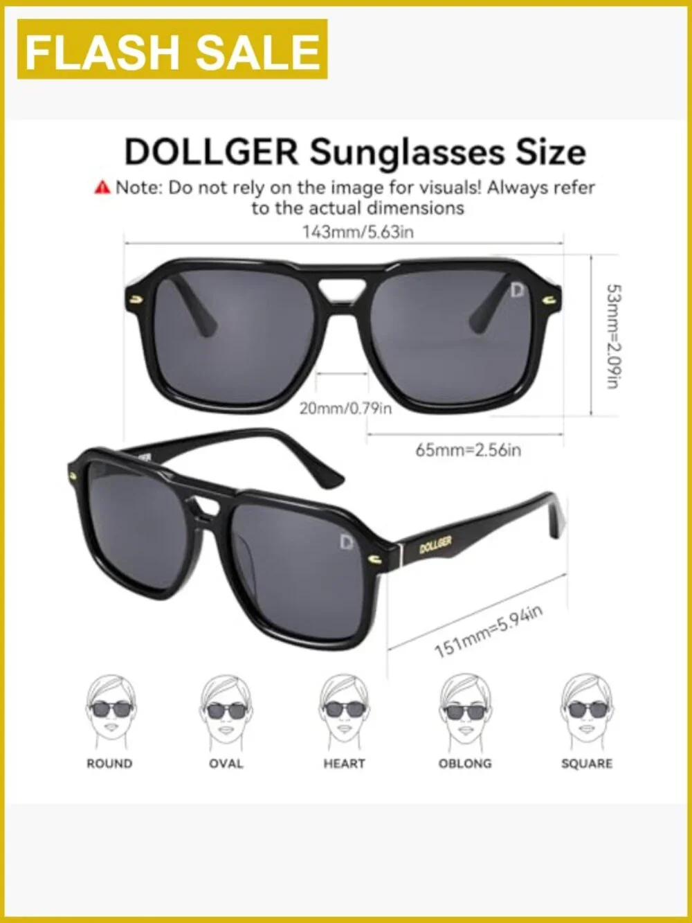 Retro Oversized Square Aviator Sunglasses UV400 Polarized Adult